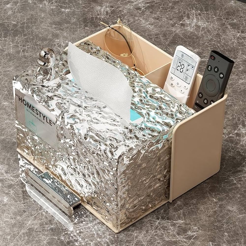 Acrylic Water Texture Tissue Box, Dustproof Napkin Box, Multifunctional Tissue Organizer Container Acrylic Water Texture Tissue Box, Dustproof Napkin Box, Multifunctional Tissue Organizer Container